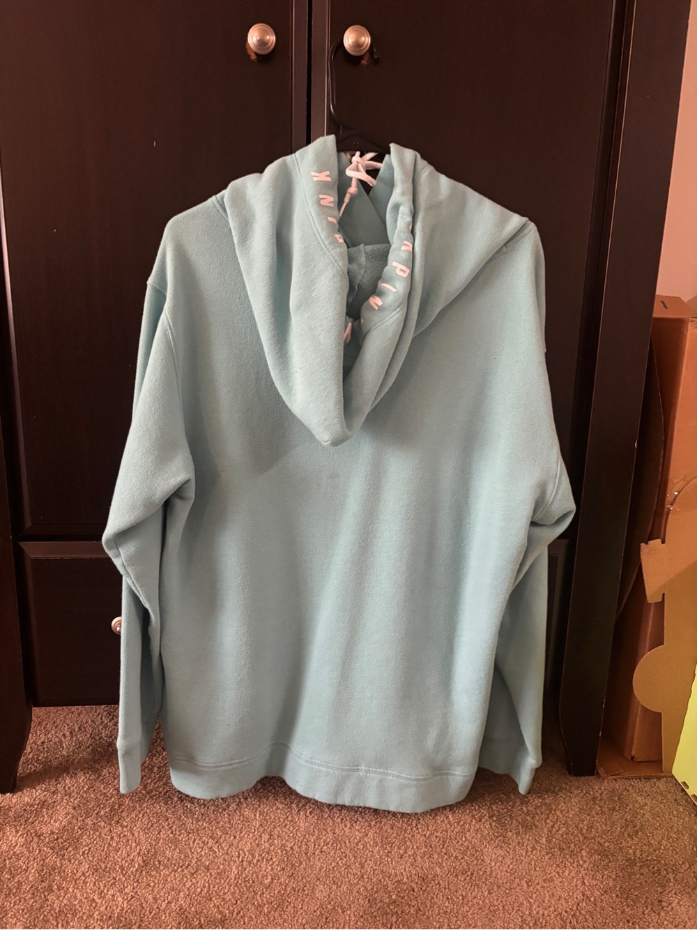 PINK Victoria's Secret Light Blue Hoodie with Pale Pink Logo - Picture 2 of 3